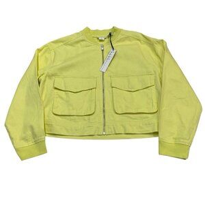 Nicole‎ Miller Jacket Womens M Yellow Canvas Cropped Bomber Boxy Casual Vacation